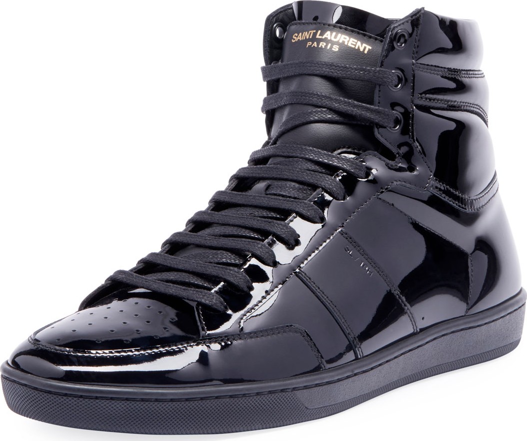Saint Laurent Men's SL10H Patent Leather High-Top Sneakers