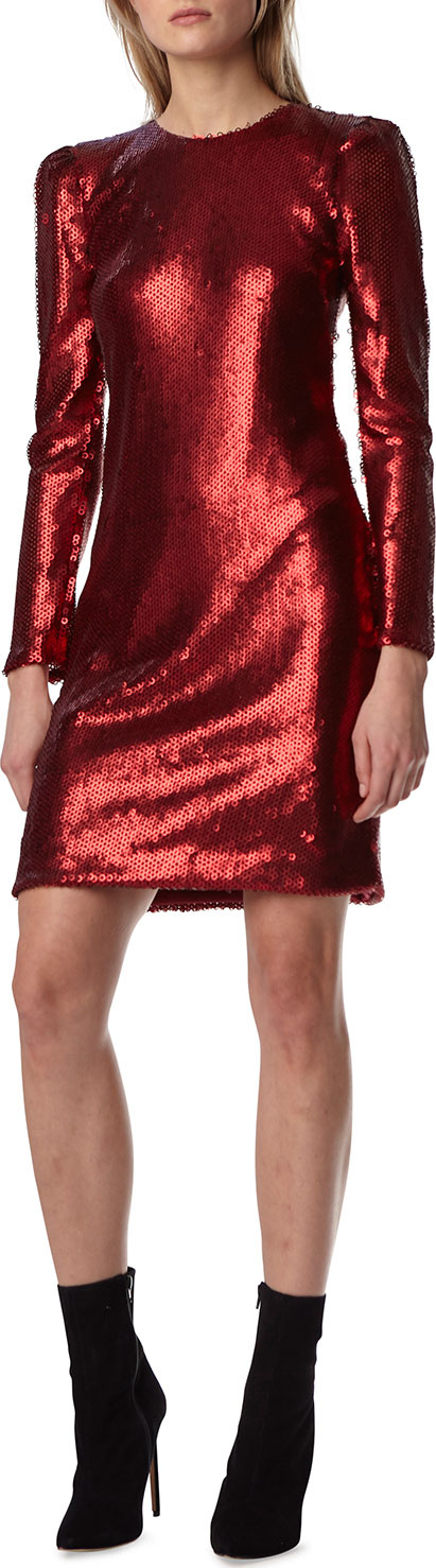 ML Monique Lhuillier Long-Sleeve Sequin Mini Dress