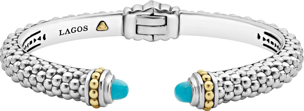 LAGOS 8mm Sterling Silver Caviar Hinge Cuff Bracelet in Onyx