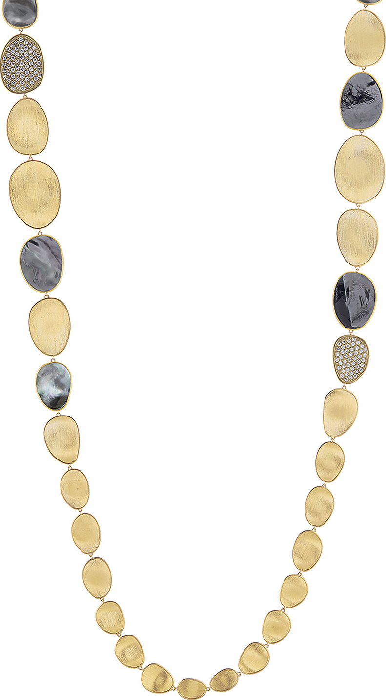 Marco Bicego 18k Gold Lunaria Mixed Station Necklace with Black MOP & Diamonds, 38"