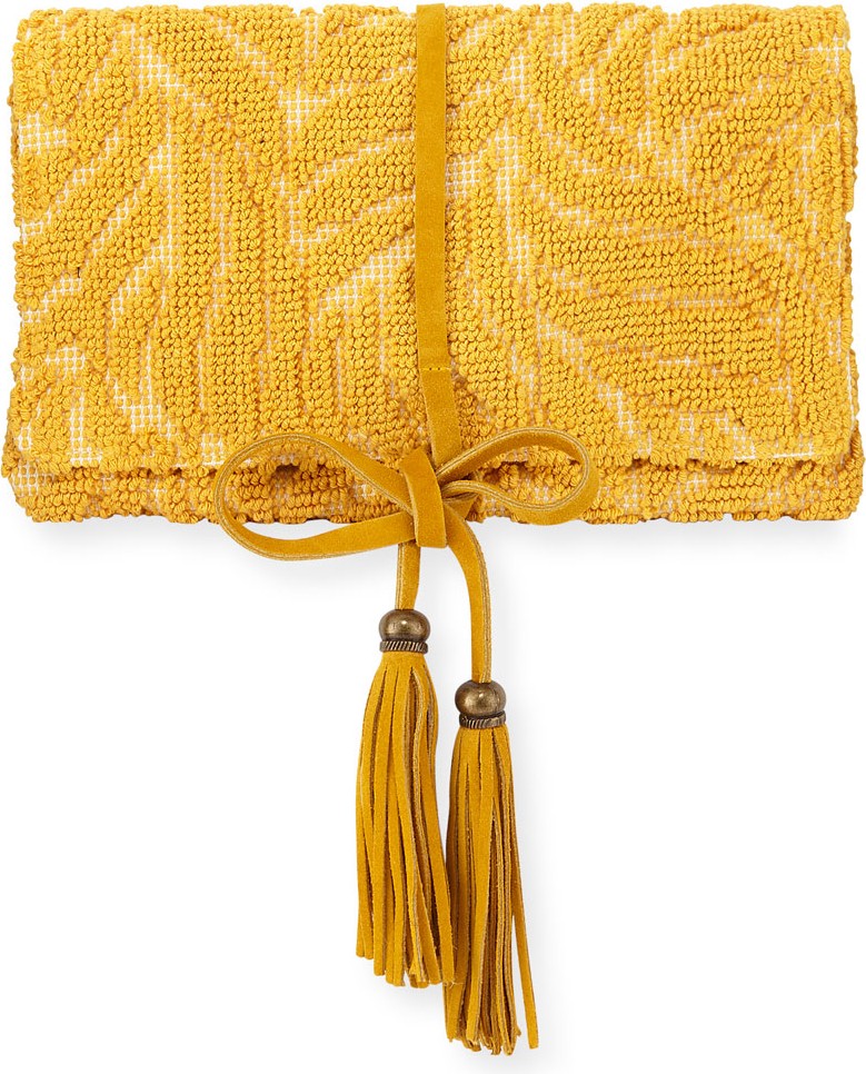 Casa Isota Barbara Tassel Fabric Clutch Bag, Yellow