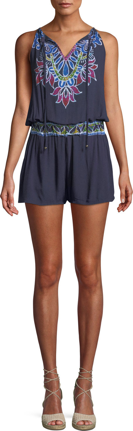 Trina Turk Lotus Batik Printed Sleeveless Romper