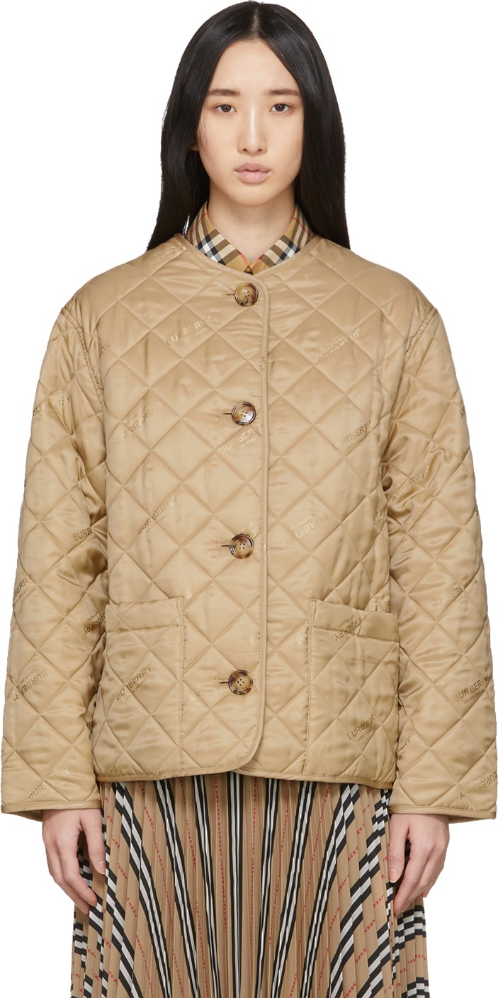 Burberry London England Beige Quilted Bardsey Jacket