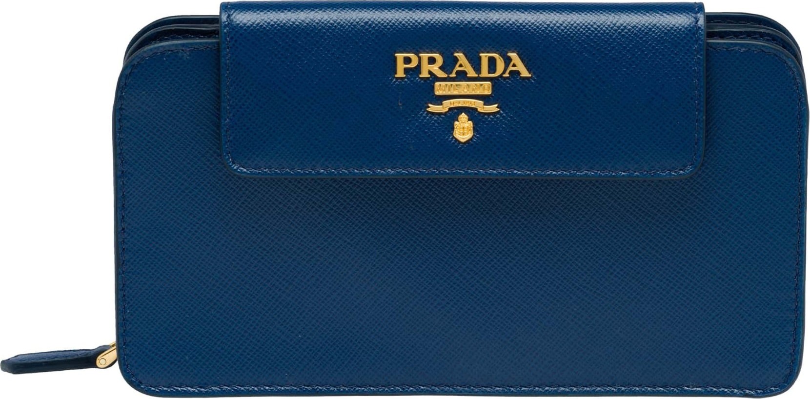 Prada Saffiano Leather Metal Oral Phone Wallet on a Chain