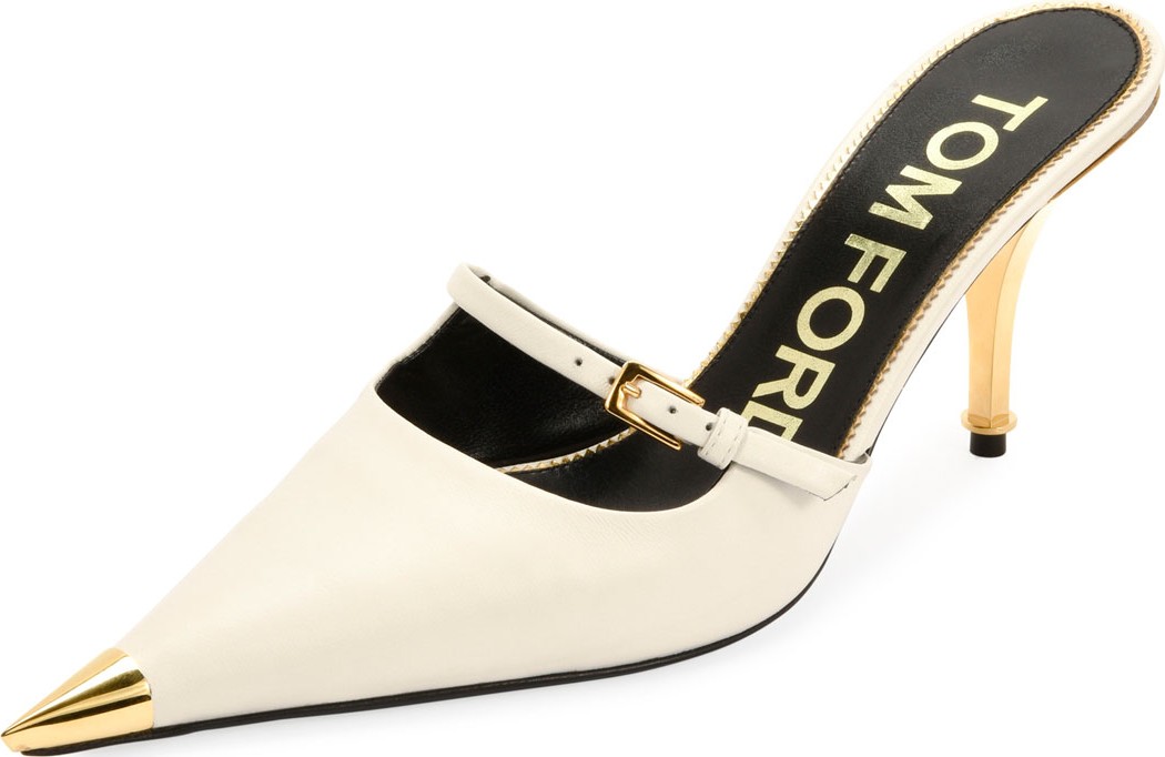 TOM FORD Leather Pointed Cap-Toe Slide Mules