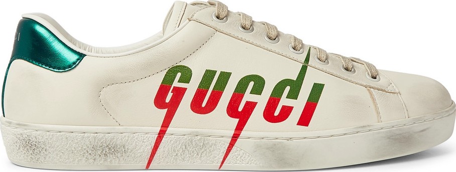 Gucci Ace Distressed Leather Sneakers