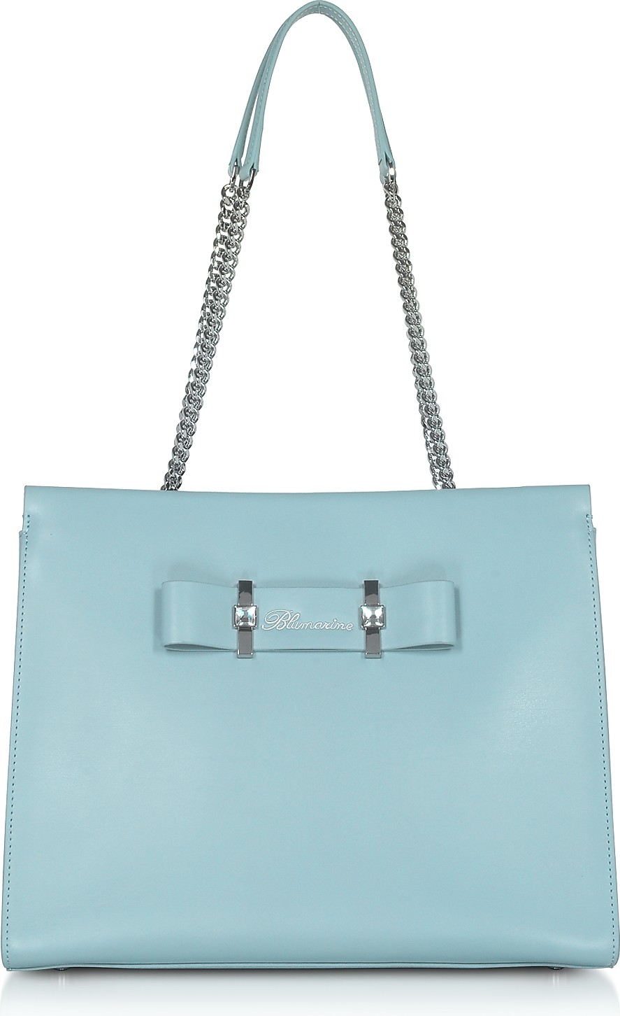 Blumarine Charlotte Avio Blue Leather Top Handle Bag