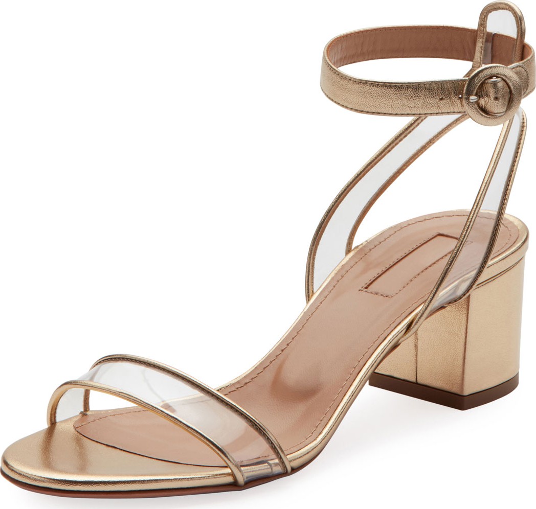 Aquazzura Minimalist Metallic Block-Heel Sandals