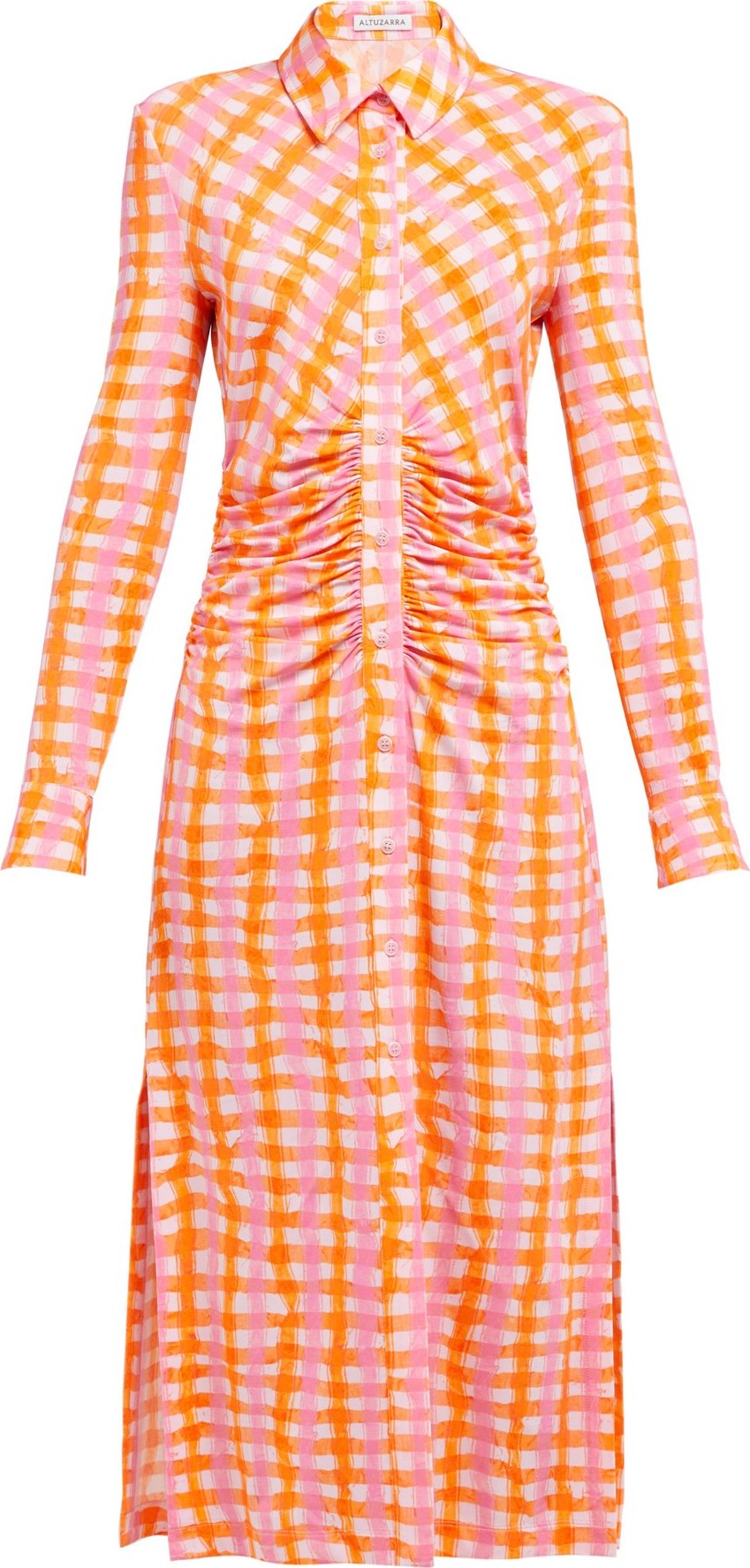 Altuzarra Claudia ruched gingham-jersey midi dress