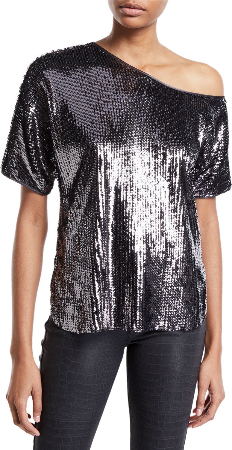 Amanda Uprichard Scotty Sequined One-Shoulder Top