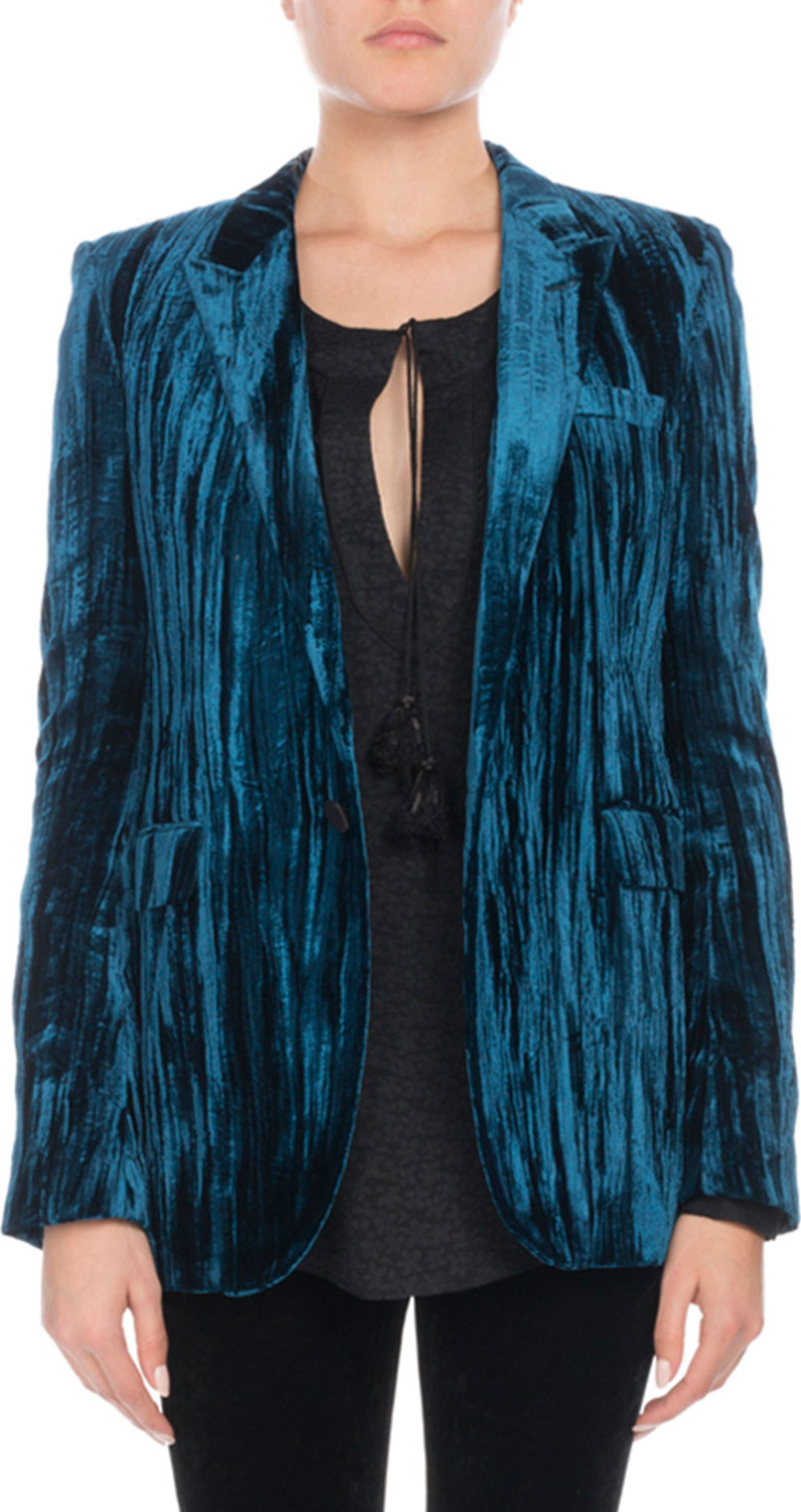 Saint Laurent Crinkled-Velvet One-Button Blazer