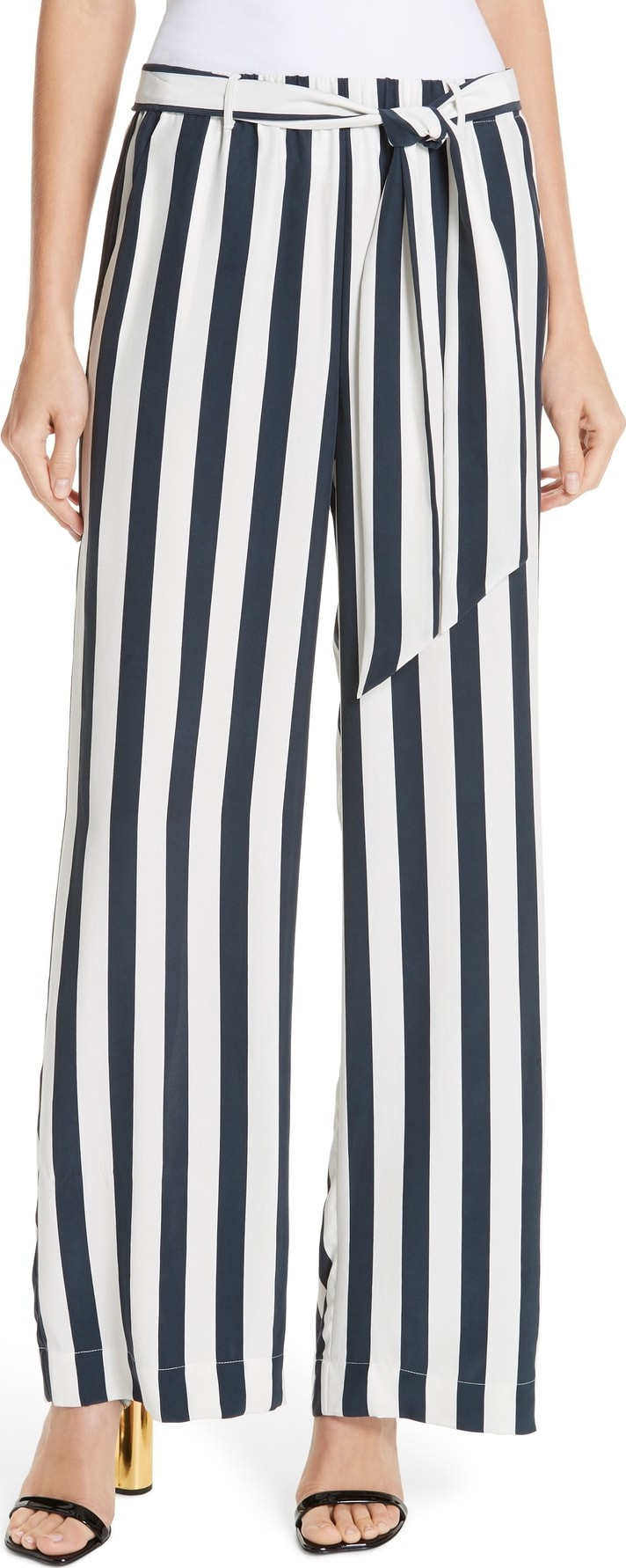 FRAME DENIM Belted Stripe Wide Leg Silk Pants