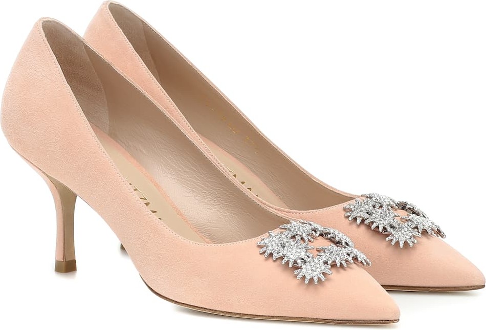 Stuart Weitzman Kelsey 75 embellished suede pumps