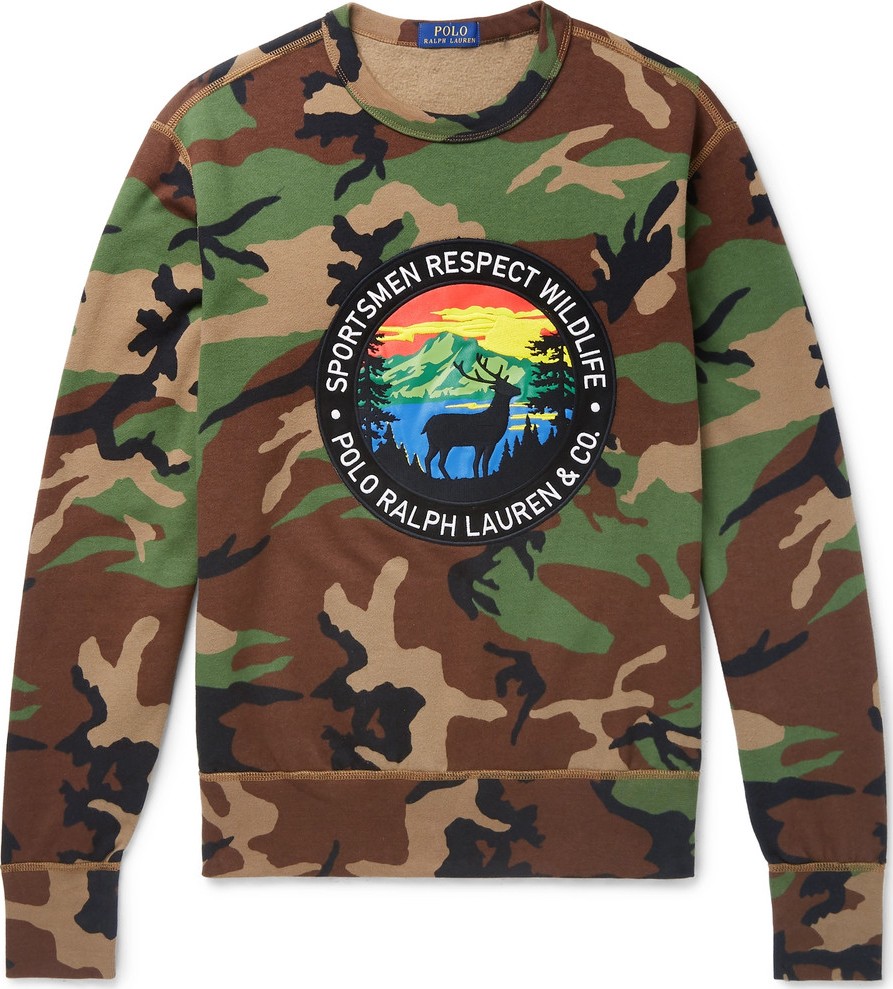 Polo Ralph Lauren Logo-Appliquéd Camouflage-Print Fleece-Back Cotton-Blend Jersey Sweatshirt