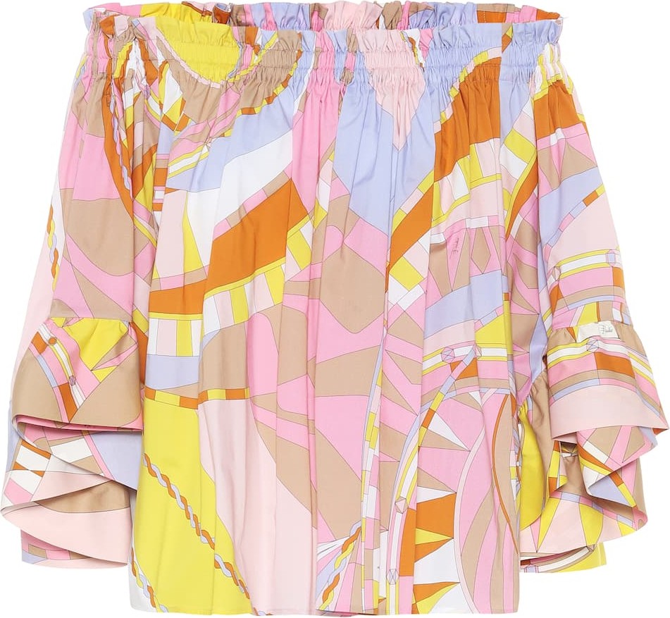 Emilio Pucci Printed stretch-cotton off-shoulder top