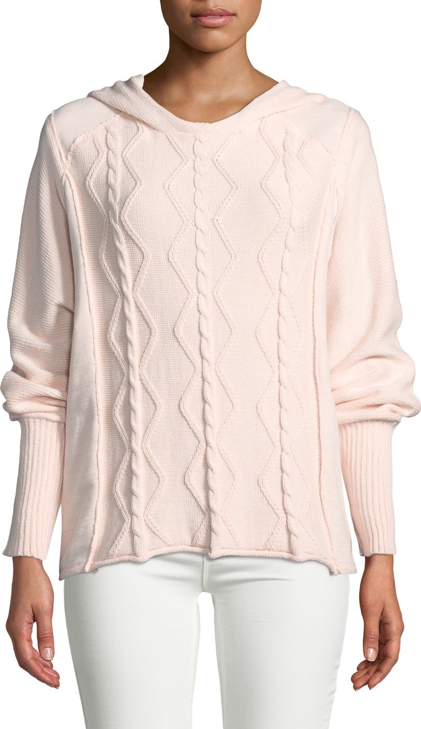 Pure & Co Forest Cable-Knit Pullover Sweater with Hood