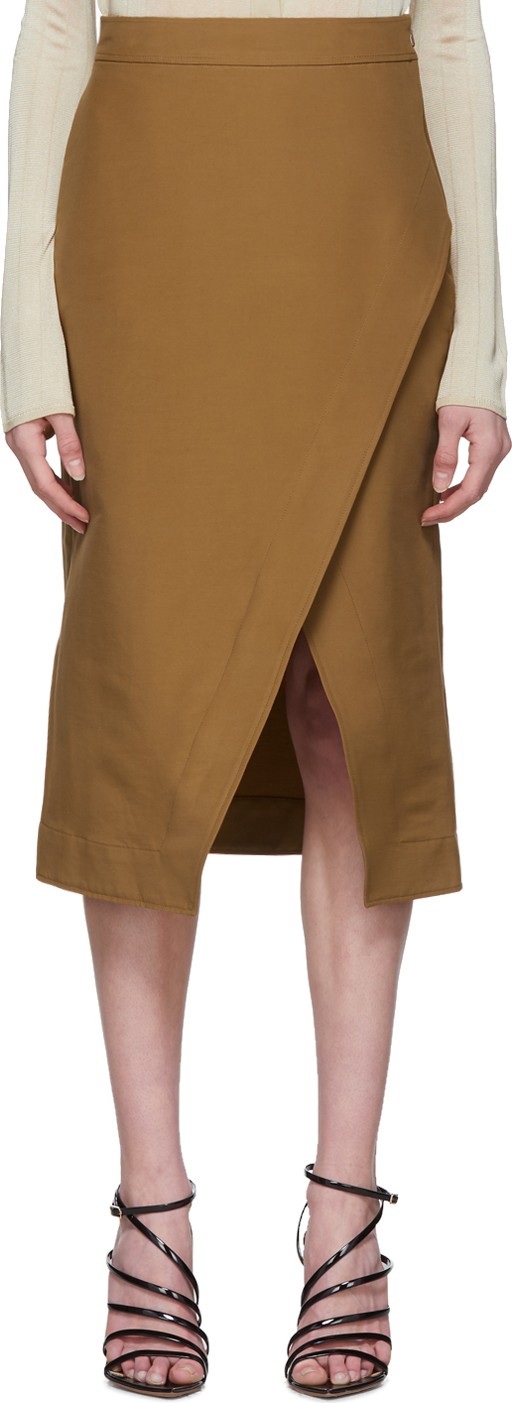 VICTORIA, VICTORIA BECKHAM Tan Double Cloth Chino Wrap Skirt