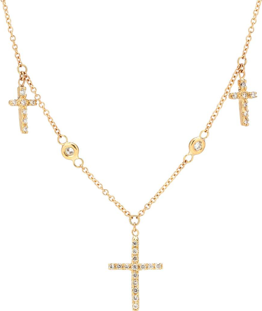 Jacquie Aiche 14kt gold triple cross necklace with white diamonds