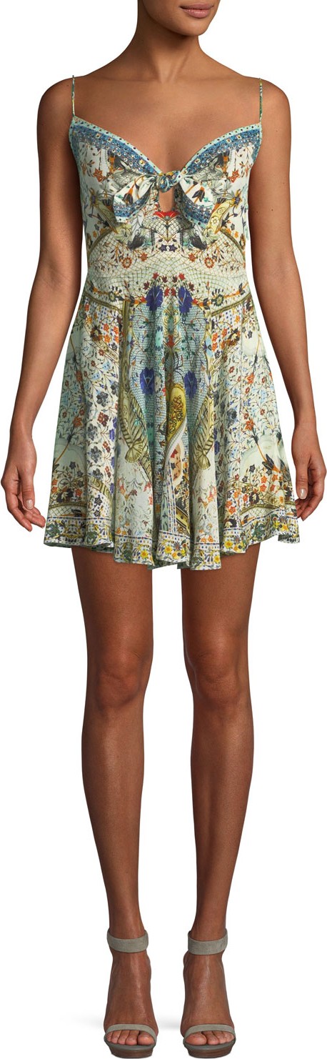 Camilla Embellished Tie-Front Sleeveless Mini Dress