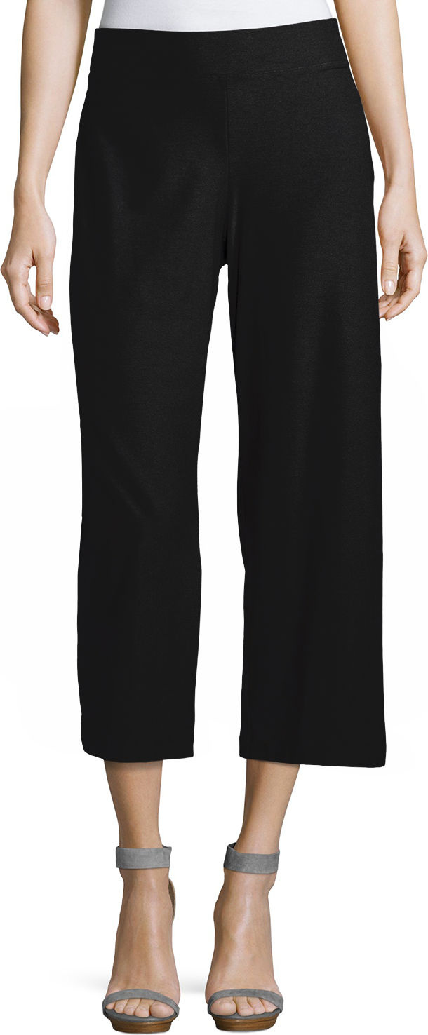 Eileen Fisher Wide-Leg Washable-Crepe Cropped Pants