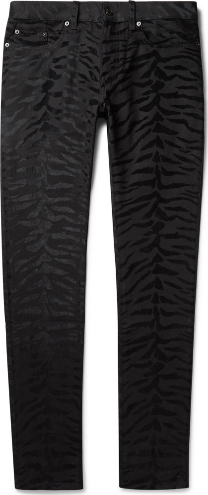 Saint Laurent Skinny-Fit Velvet-Flocked Denim Jeans