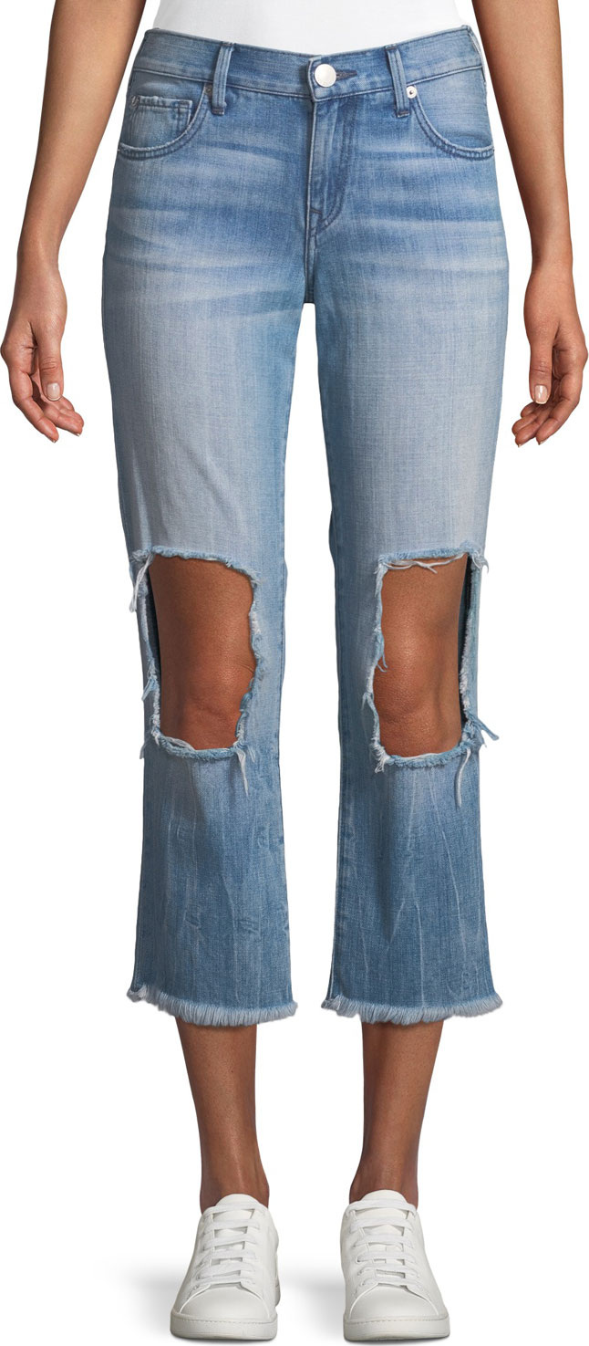 True Religion Starr Destroyed-Knee Zip-Cuff Jeans
