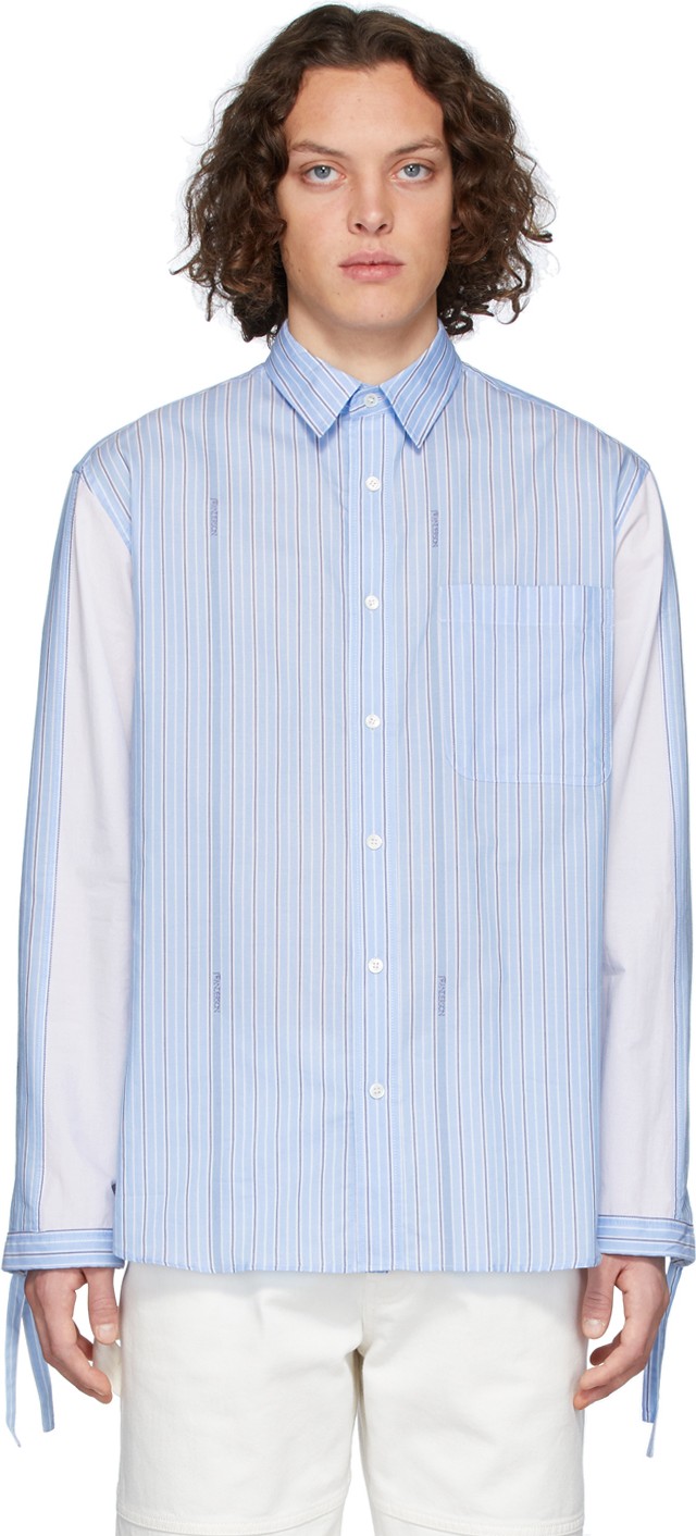 J.W.Anderson Blue Drawstring Logo Stripe Shirt