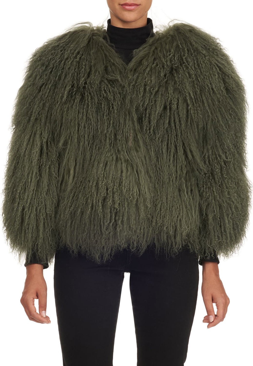 Oscar De La Renta Lamb-Fur V-Neck Jacket