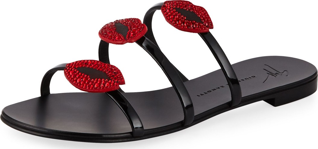 Giuseppe Zanotti Lips Three-Band Flat Slide Sandals