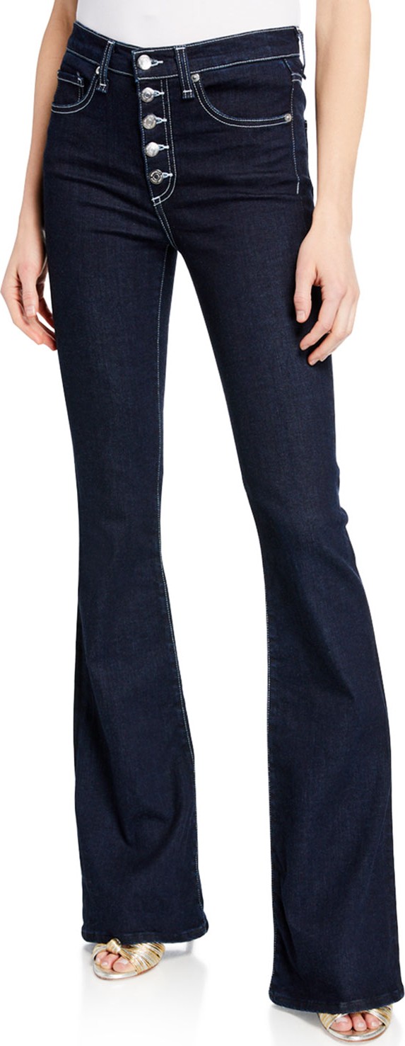 Veronica Beard Beverly High-Rise Skinny Flare Jeans with Button Fly