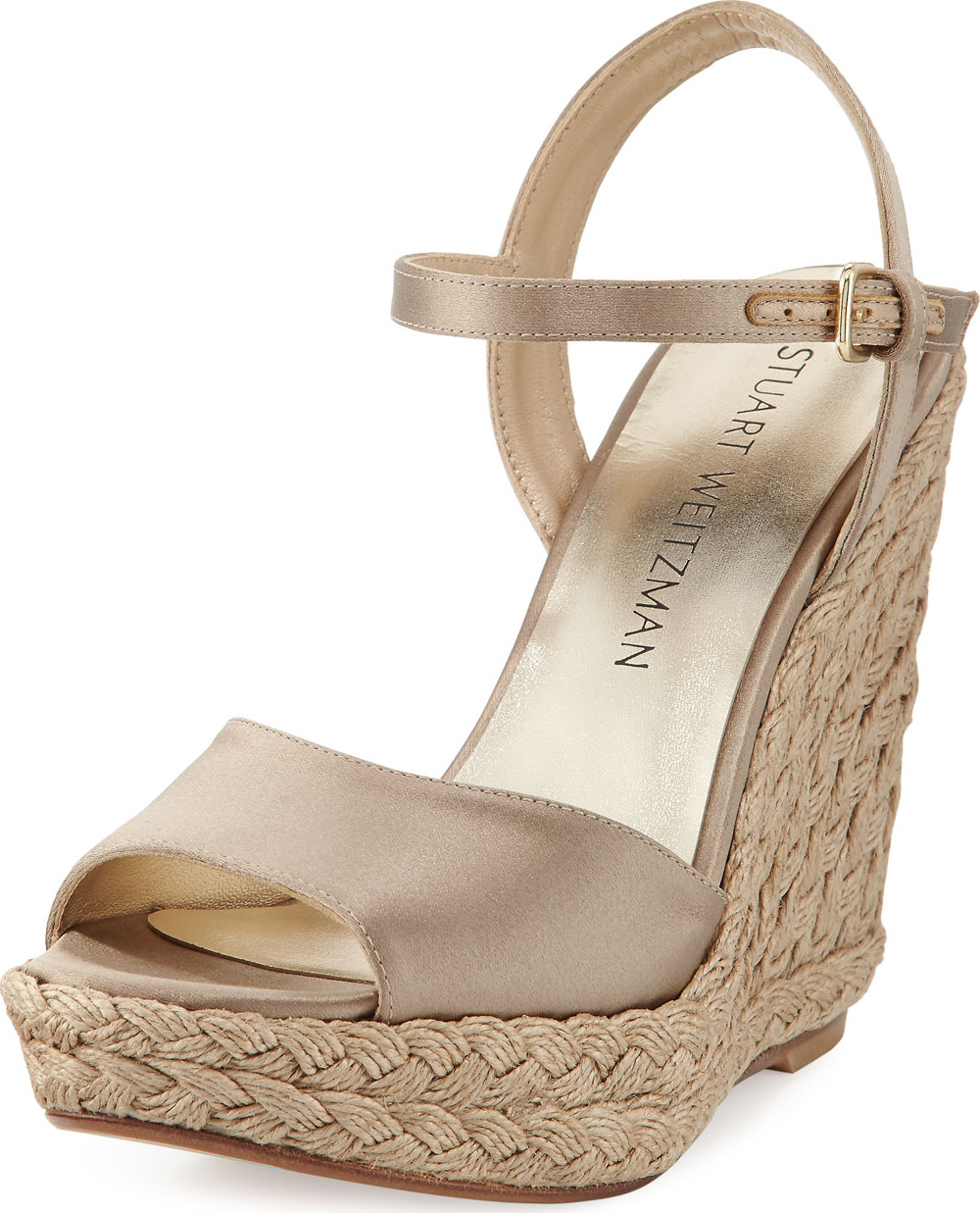 Stuart Weitzman Clean Satin Wedge Espadrille Sandal