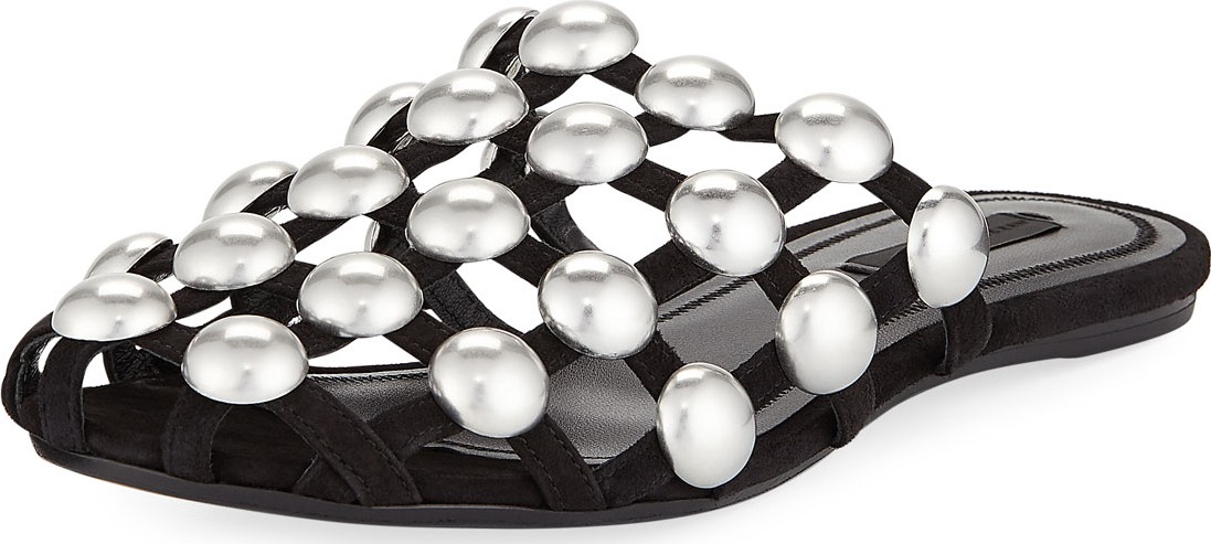 Alexander Wang Amelia Studded Caged Suede Mule Flat