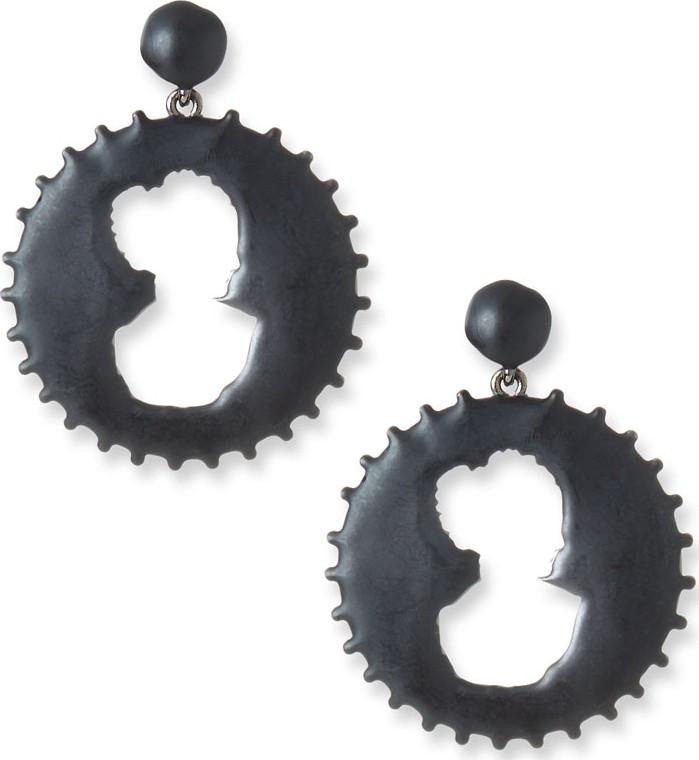 Oscar De La Renta Painted Cameo Disc Earrings