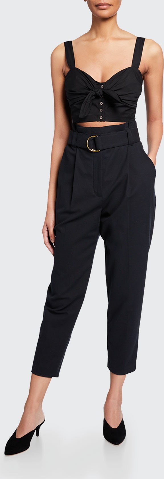 A.L.C. Diego High-Waist Belted Cotton-Stretch Pants