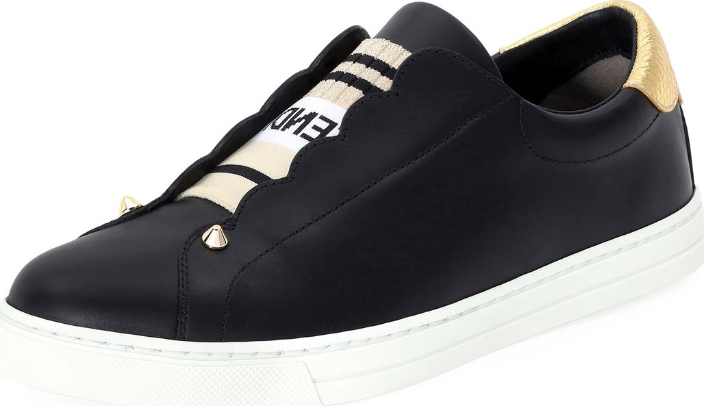 Fendi Rockoko Leather Slip-On Skate Sneakers