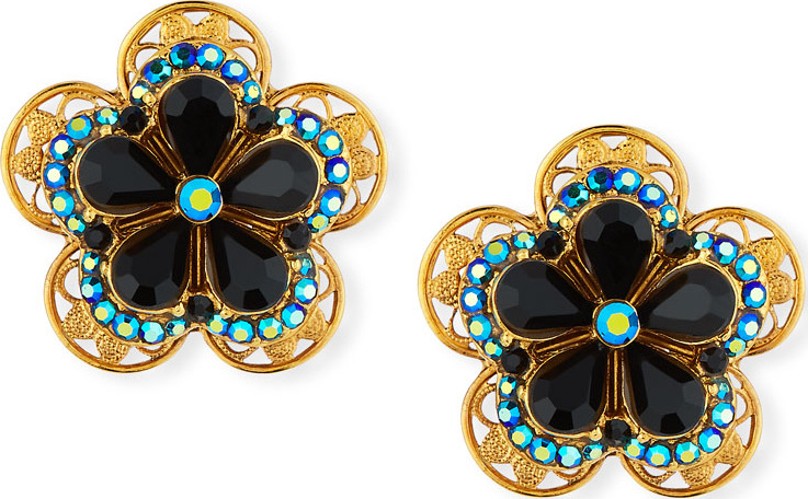 Jose & Maria Barrera Crystal Flower Button Clip-On Earrings