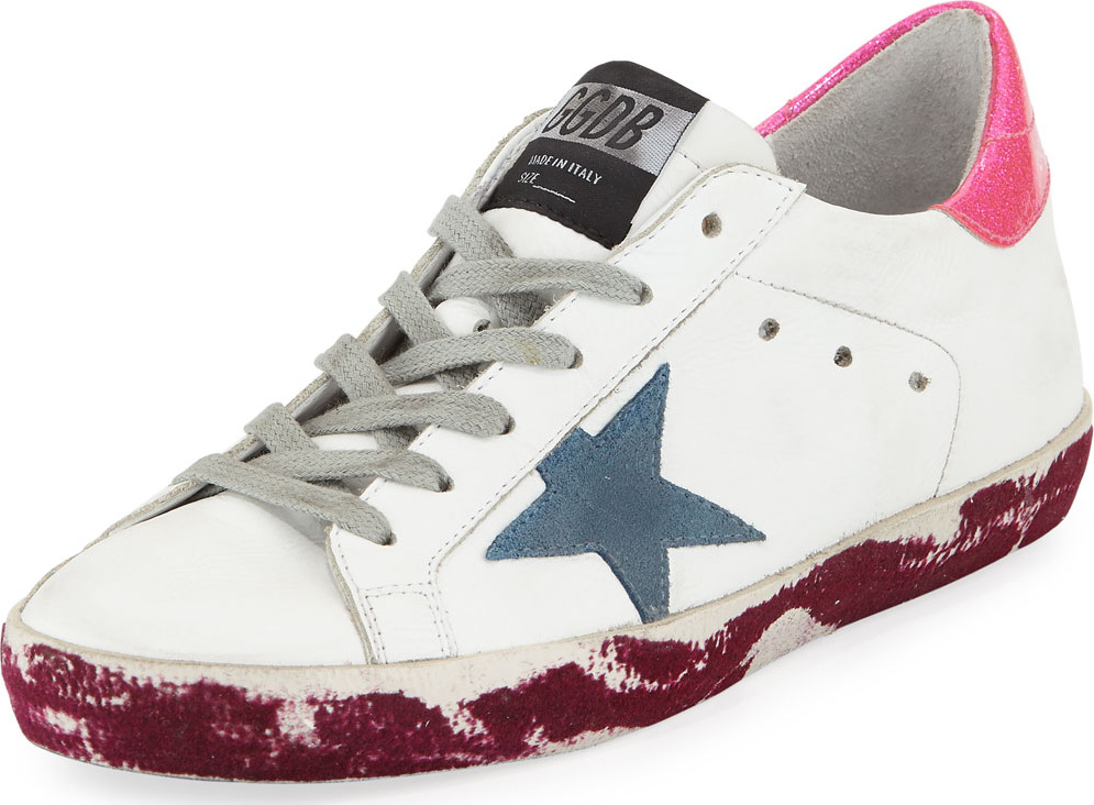 Golden Goose Deluxe Brand Superstar Paint-Leather Low-Top Platform Sneaker with Suede Star