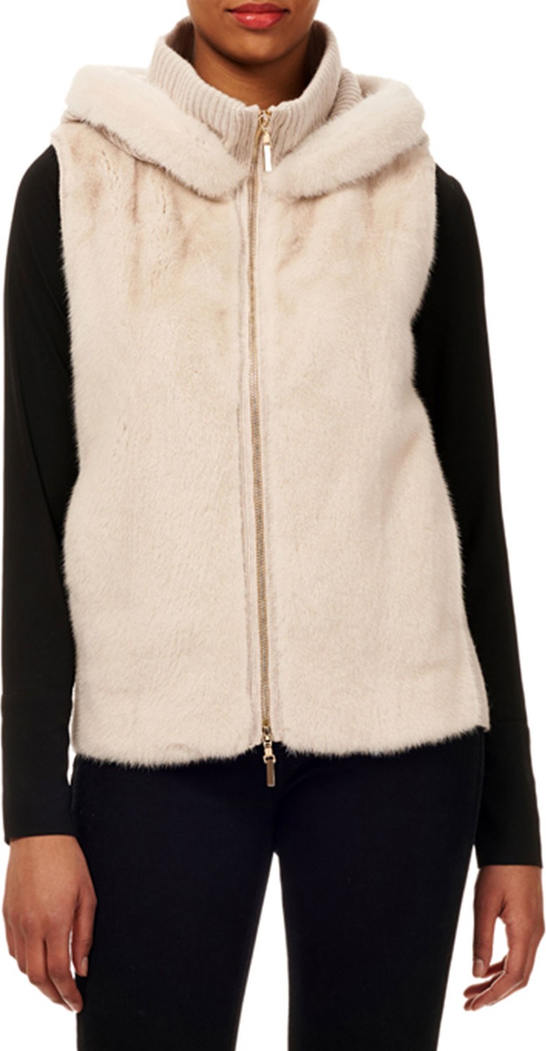 Gorski Hooded Mink-Fur Wool-Cashmere Vest