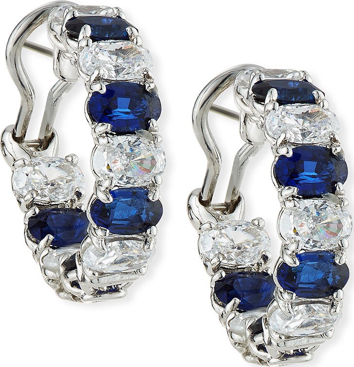 Fantasia by DeSerio Alternating Blue & White CZ Hoop Earrings