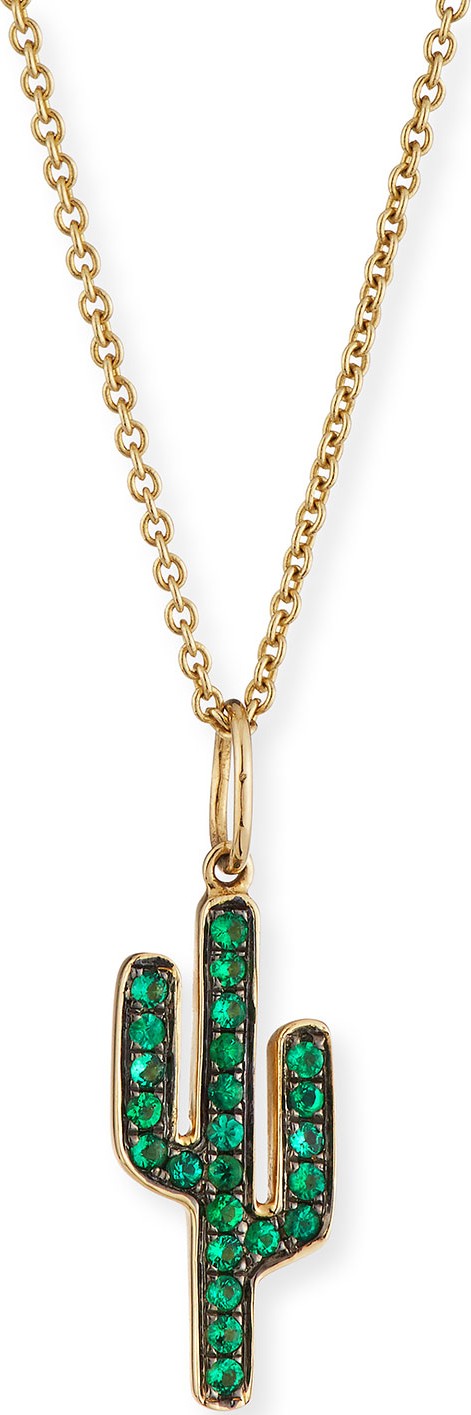 Sydney Evan 14k Emerald Cactus Charm Necklace