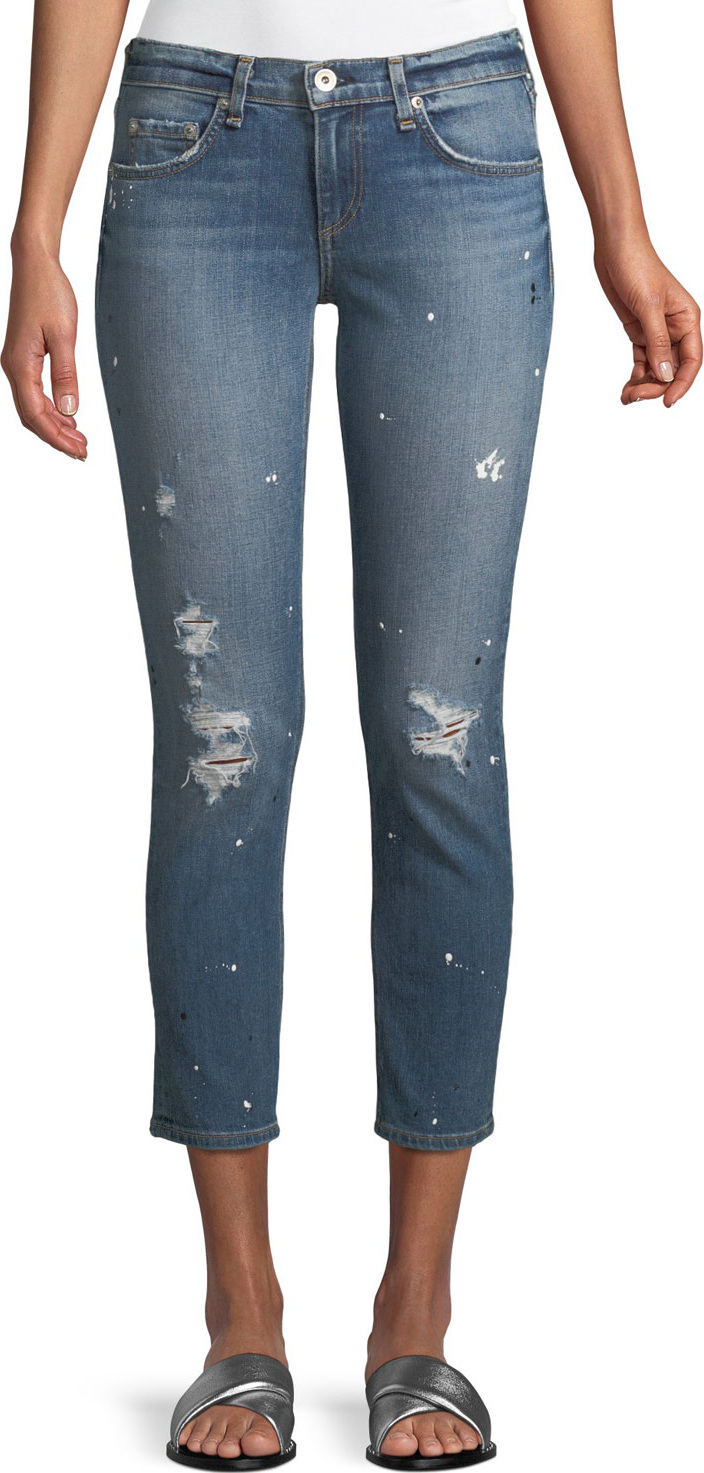 Rag & Bone Dre Mid-Rise Slim Straight-Leg Ankle Jeans w/ Splatter Paint