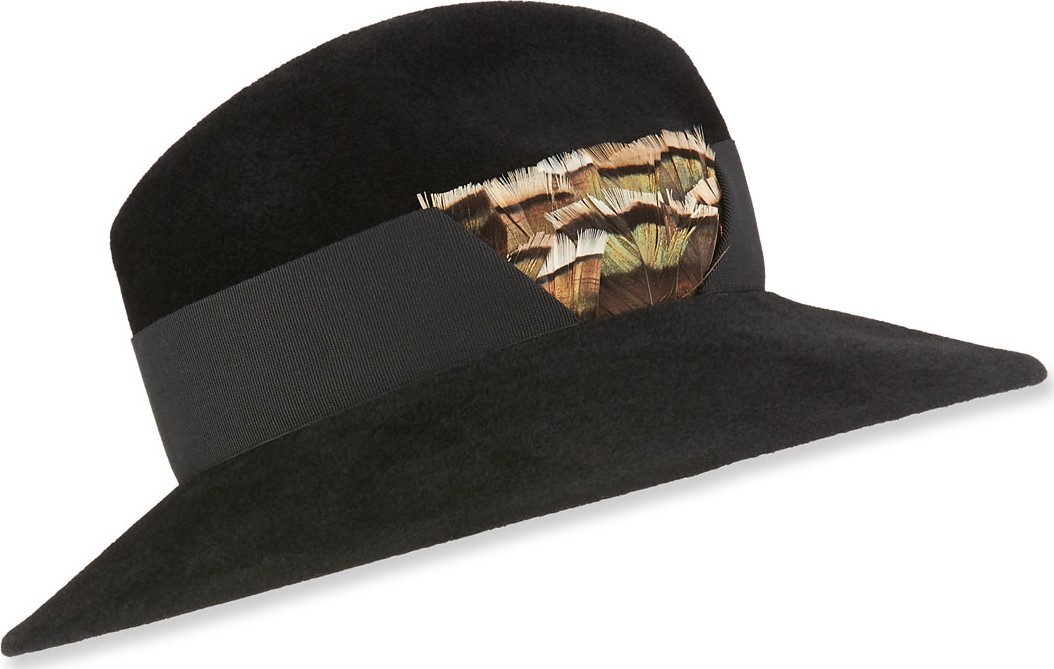 Marzi Rabbit Felt Structured Hat w/ Feather Detail