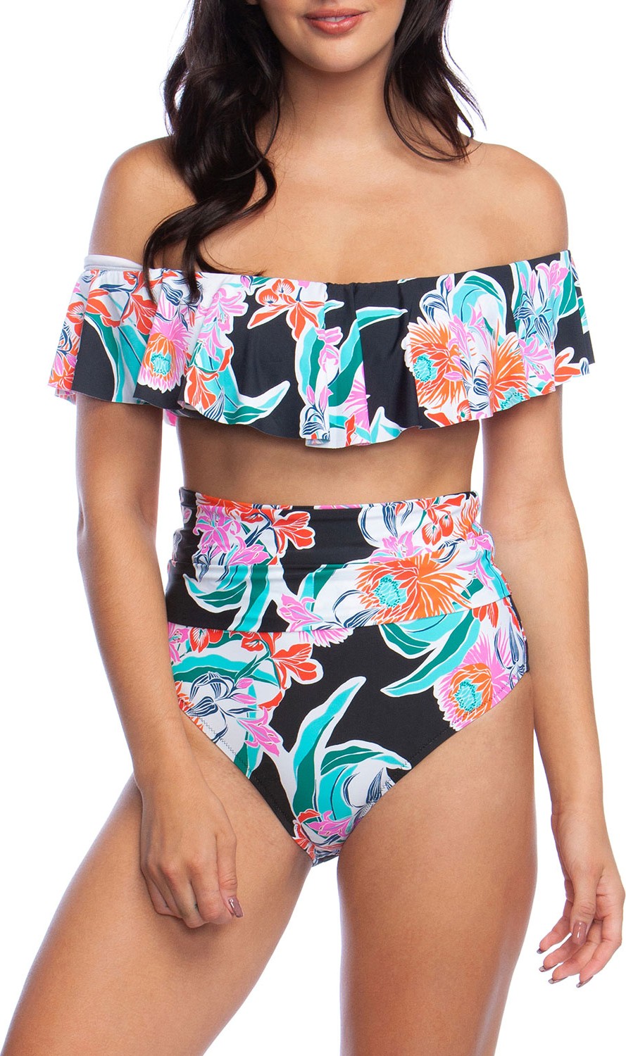 Trina Turk Tropic Wave Shirred Off-Shoulder Bikini Top