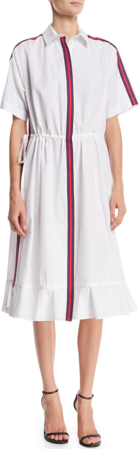 KENZO Striped Short-Sleeve Flounce Shirtdress