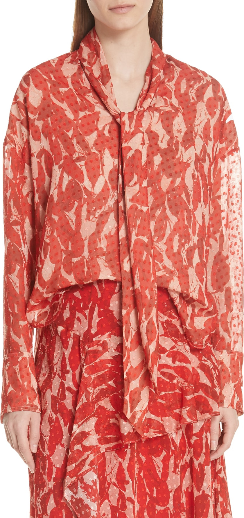 GREY Jason Wu Print Clip Dot Tie Neck Blouse