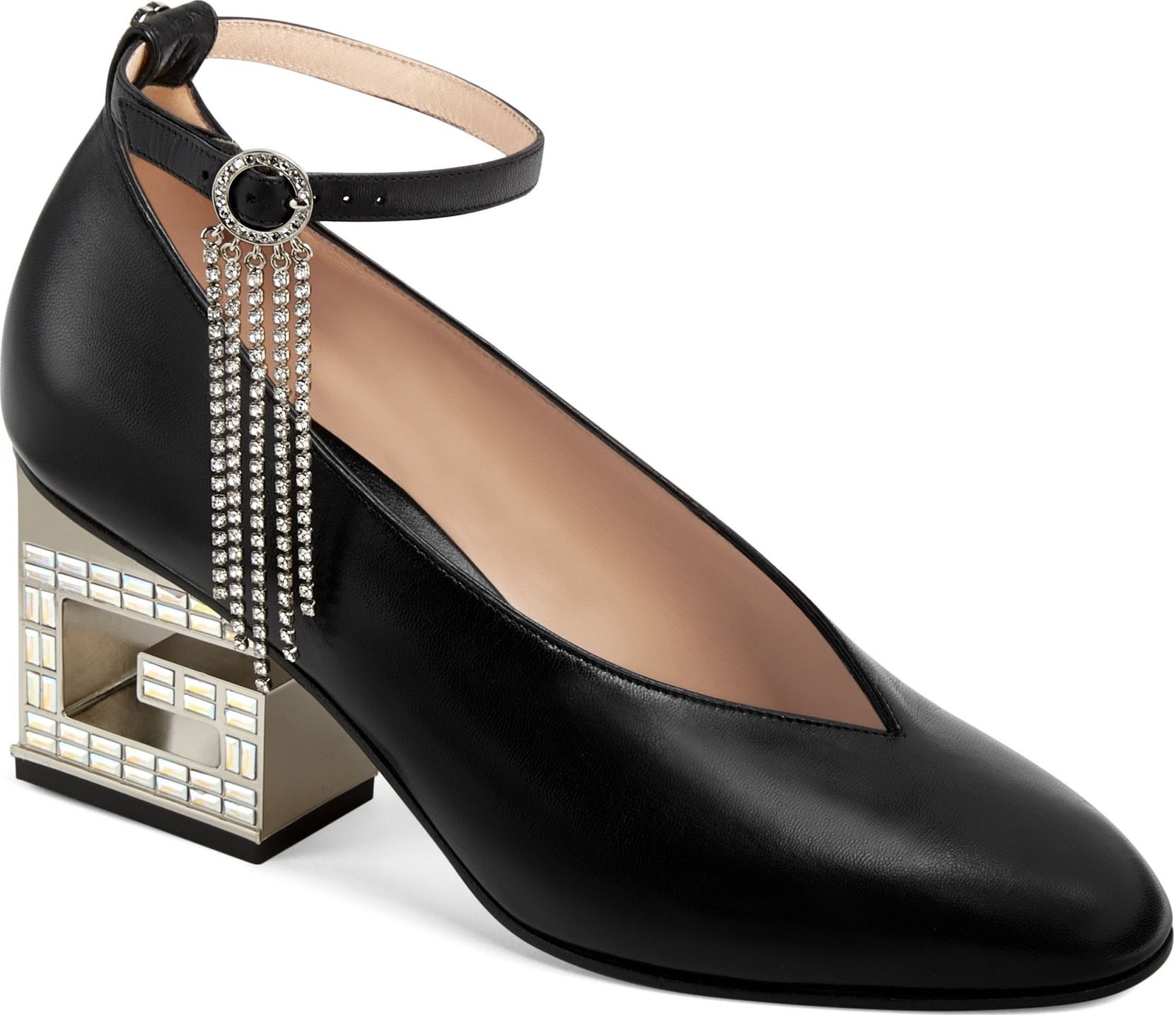 Gucci Amber Crystal Heel Ankle Strap Pump