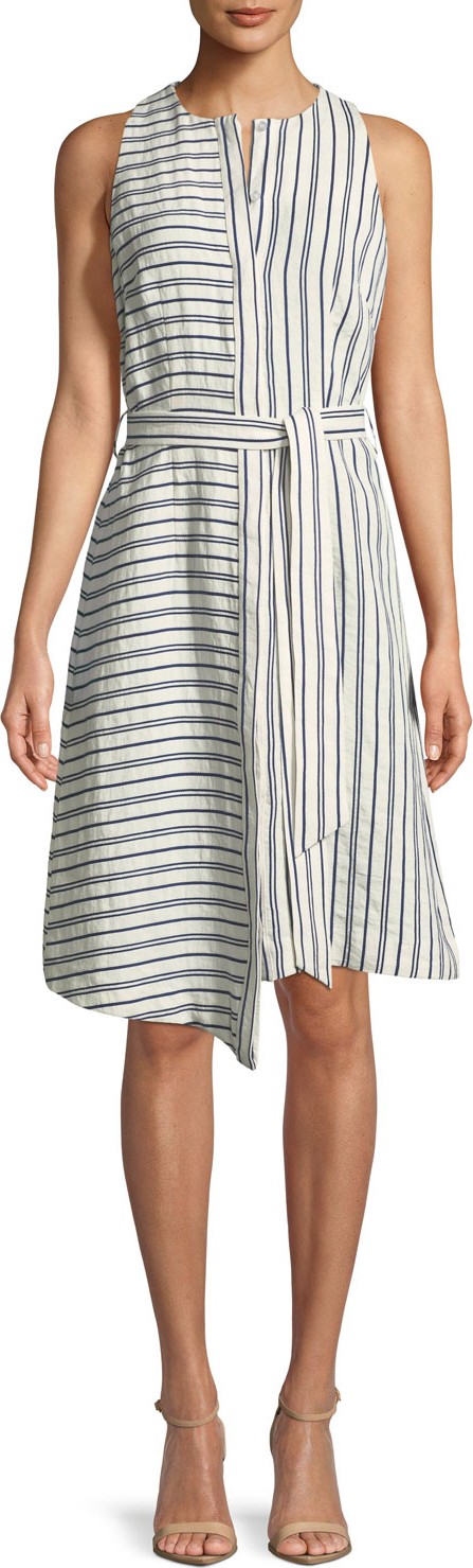 MILLY Morgan Narrow-Stripe Sleeveless Dress