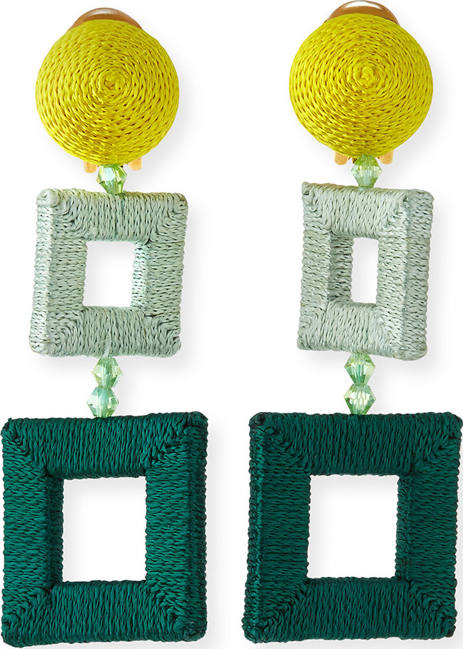 Oscar De La Renta Silk-Wrapped Double-Square Clip-On Earrings