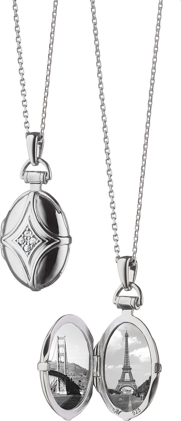 Monica Rich Kosann White Sapphire Quatrefoil Locket Necklace