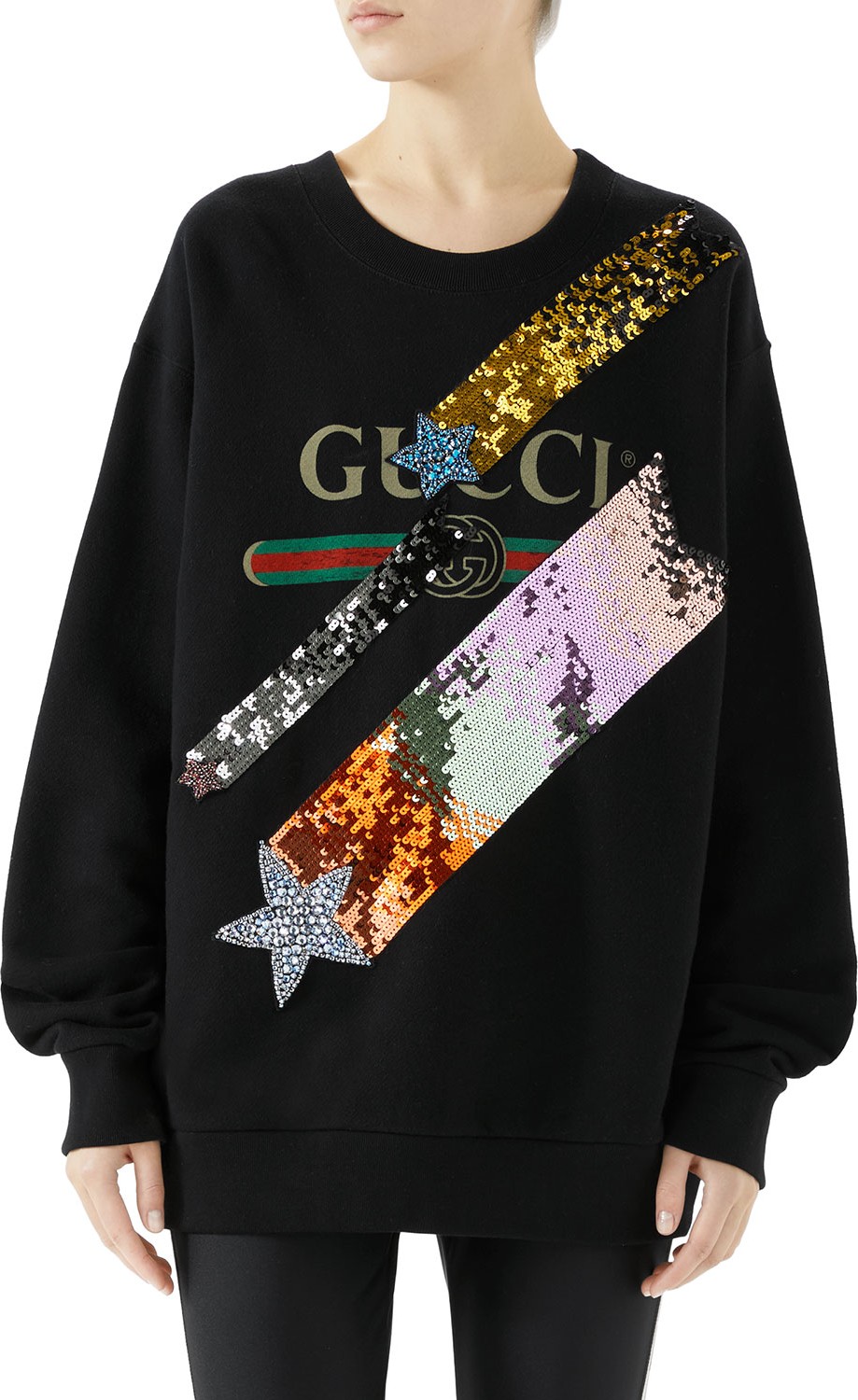Gucci Oversize Felted Cotton Sweatshirt w/ Shooting Star Patch